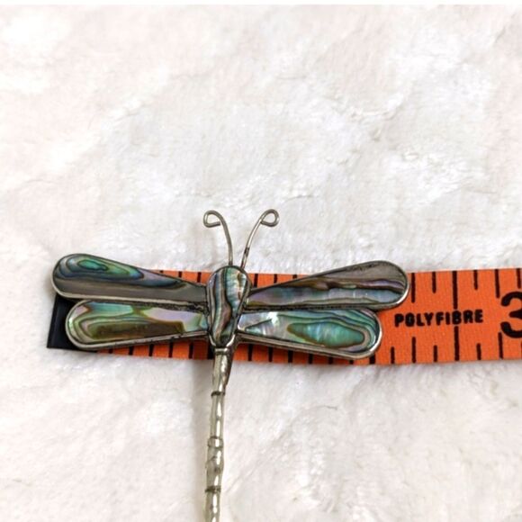 Vintage 80's Sterling Silver and Abalone Dragonfly Brooche - Picture 2 of 8